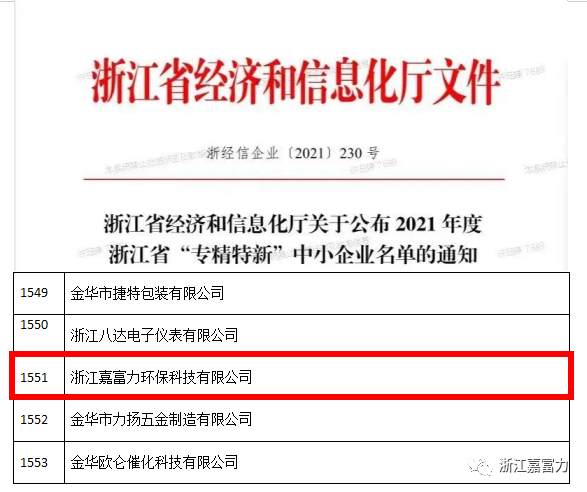 喜訊：沈陽旺鑫科技發展有限公司被評為(wèi)浙江省“專精特新”中小(xiǎo)企業(yè)